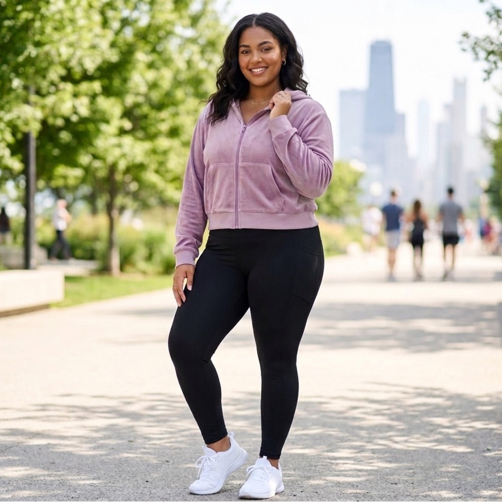 Avia Velour Cropped Zip-Up Hoodie in Misty Mauve – NWT